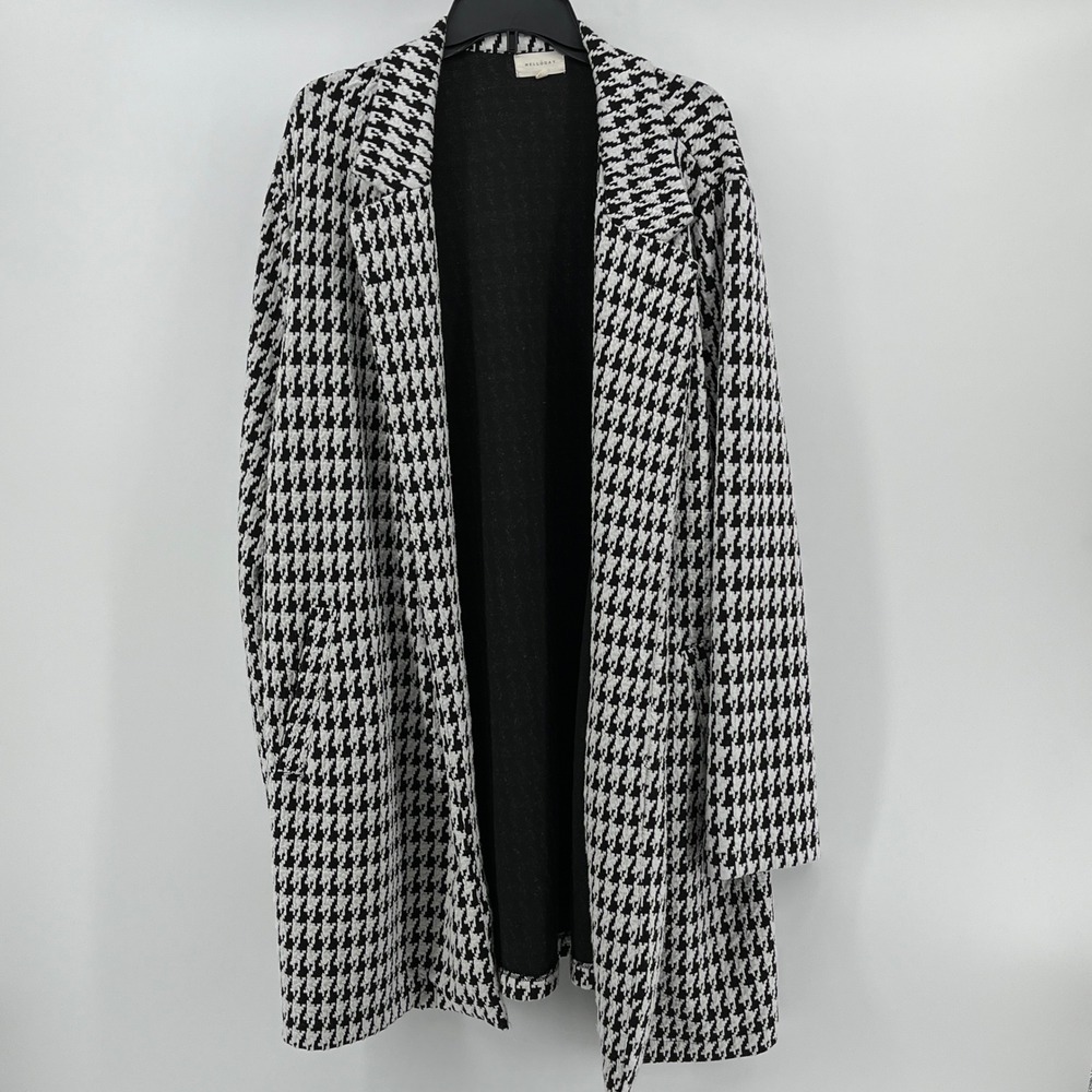 Melloday Womens 3X Houndstooth Open Front Coatigan Jacket Black White CKJ181784